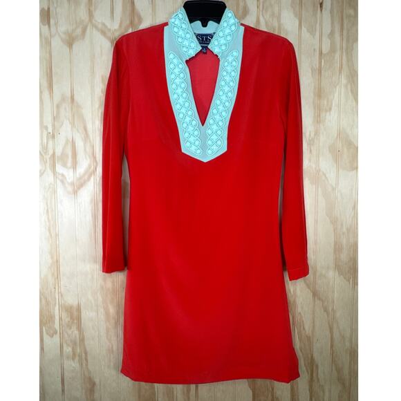 Sail to Sable Silk Beaded Sequin Neck Shift Dress Reddish Orange Rust Size Small - Picture 1 of 5